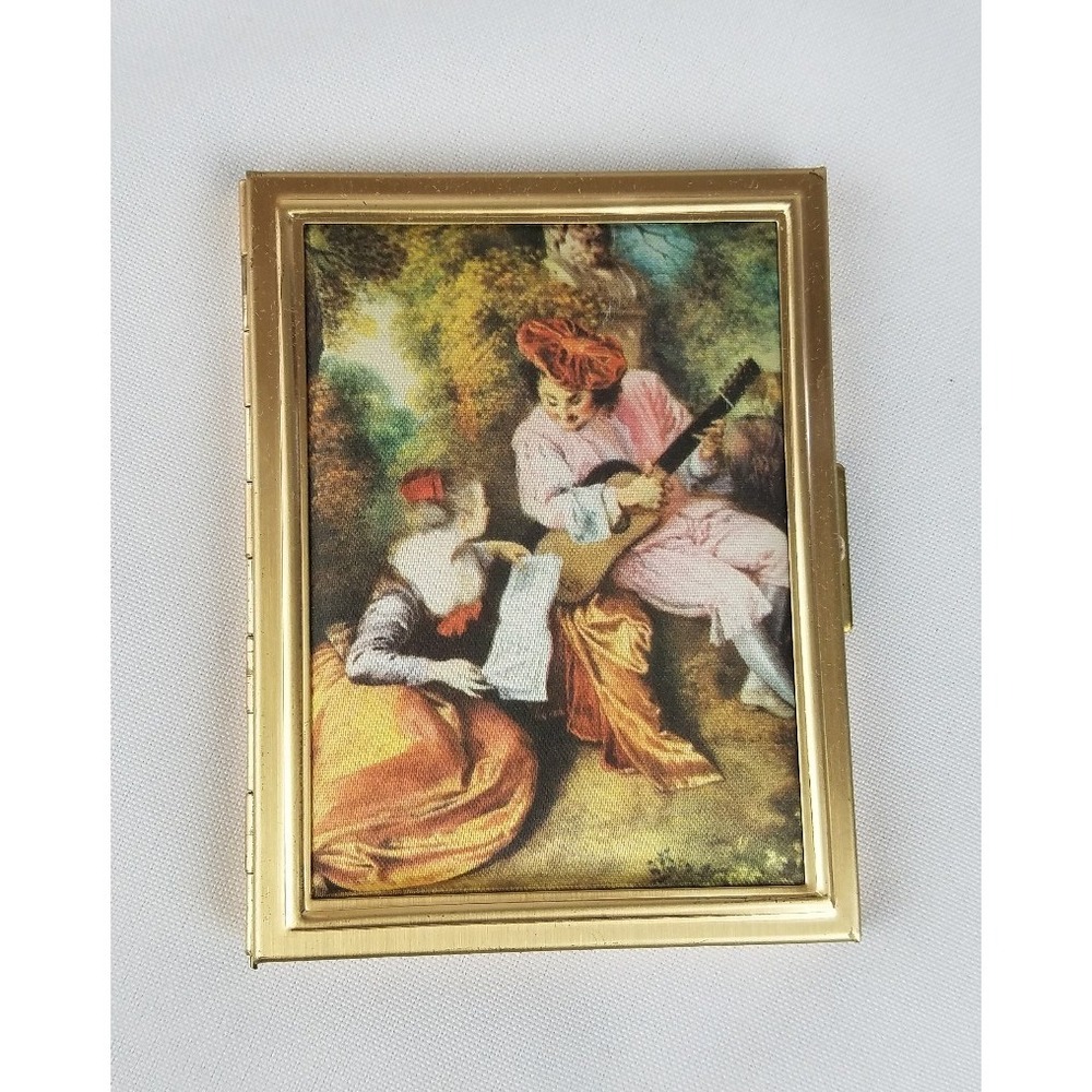 Vintage Renaissance style hinged metal photo‎ case album padded fabric cover